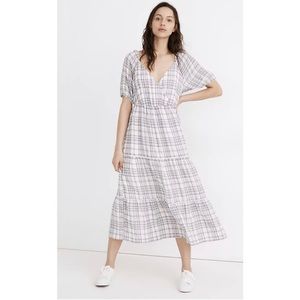 NWT Madewell Puff-Sleeve Faux-Wrap Tiered Midi Dress - size 16